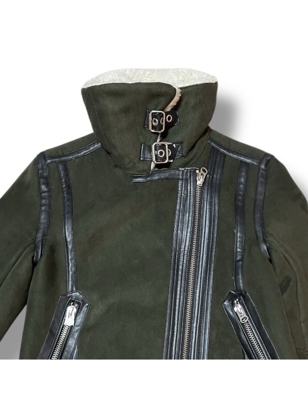 Aviator Bomber Jacket Coat Khaki Army Green Women’s Size XS - Picture 5 of 11